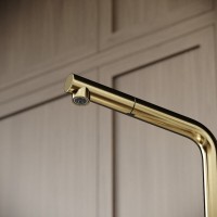 Смеситель для кухонной мойки Sancos Spin SC4015BG, с подключением к фильтру, с выдвижным изливом, цвет брашированное золото