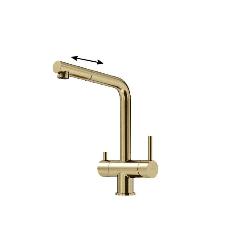 Смеситель для кухонной мойки Sancos Spin SC4015BG, с подключением к фильтру, с выдвижным изливом, цвет брашированное золото