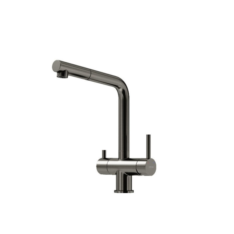 Смеситель для кухонной мойки Sancos Spin SC4015GG, с подключением к фильтру, с выдвижным изливом, цвет воронёная сталь, gunmetal