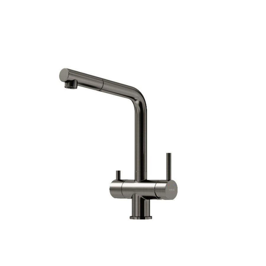 Смеситель для кухонной мойки Sancos Spin SC4015GG, с подключением к фильтру, с выдвижным изливом, цвет воронёная сталь, gunmetal