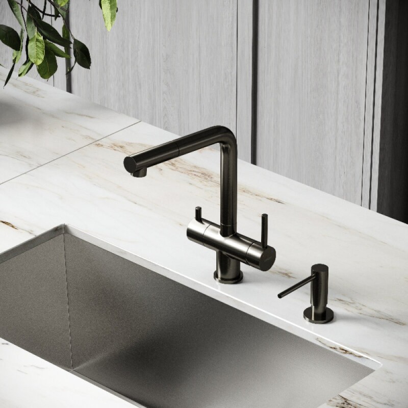 Смеситель для кухонной мойки Sancos Spin SC4015GG, с подключением к фильтру, с выдвижным изливом, цвет воронёная сталь, gunmetal