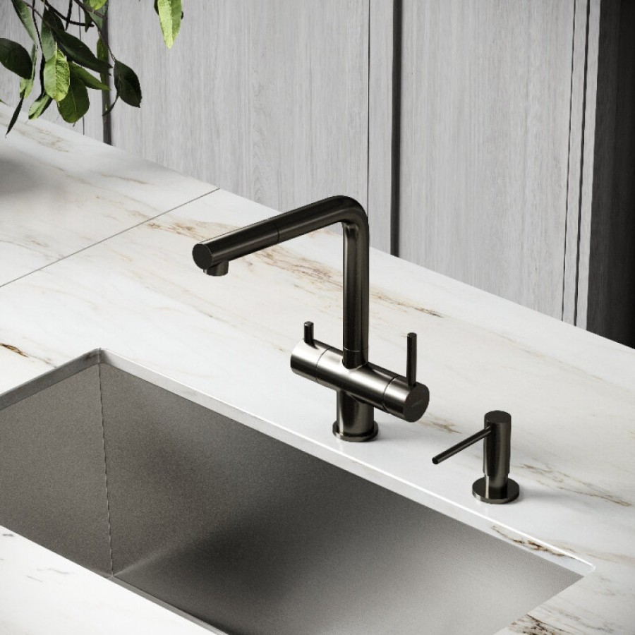 Смеситель для кухонной мойки Sancos Spin SC4015GG, с подключением к фильтру, с выдвижным изливом, цвет воронёная сталь, gunmetal