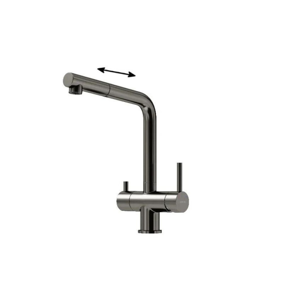 Смеситель для кухонной мойки Sancos Spin SC4015GG, с подключением к фильтру, с выдвижным изливом, цвет воронёная сталь, gunmetal