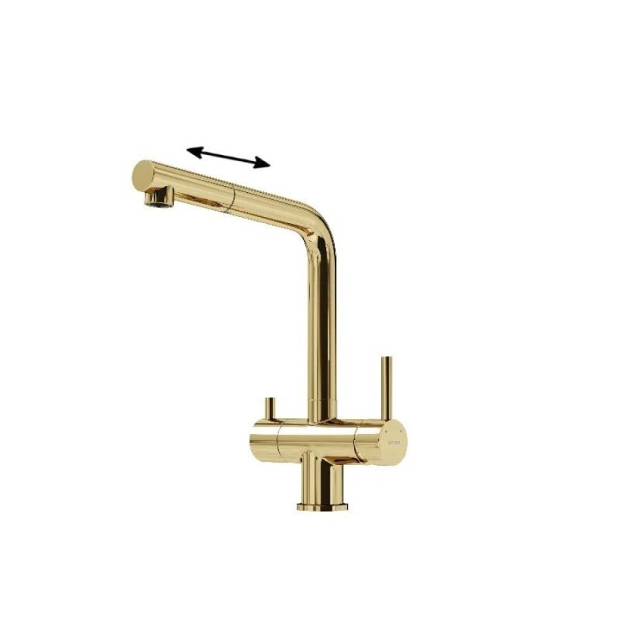 Смеситель для кухонной мойки Sancos Spin SC4015ZG, с подключением к фильтру, с выдвижным изливом, цвет полированное золото