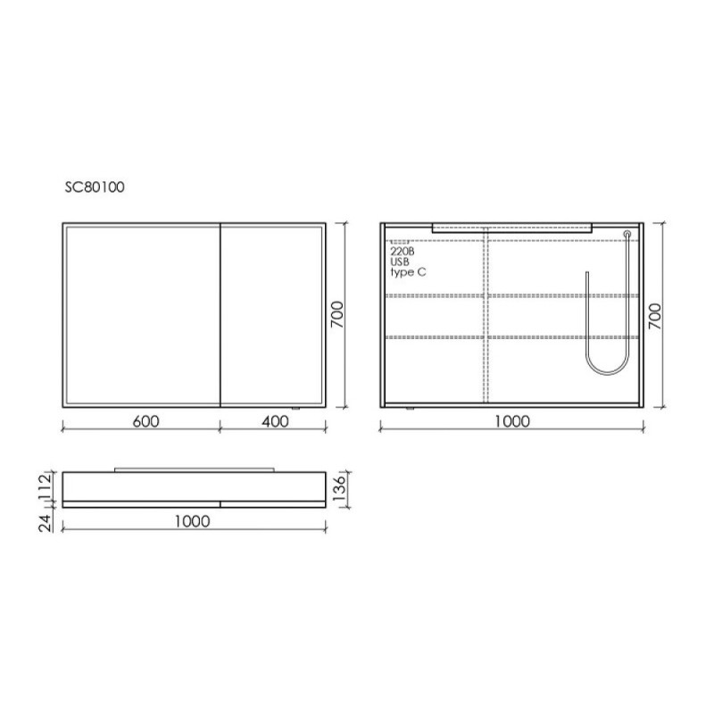 Зеркальный шкаф Sancos Evoke SC80100, 100 см, LED подсветка, бесконтактное управление, серый
