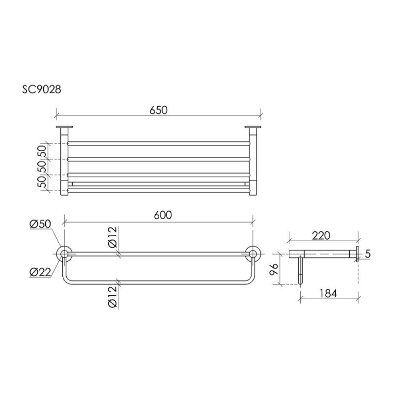 Полка для полотенец Sancos Base SC9028GG, 60 см, вороненая сталь