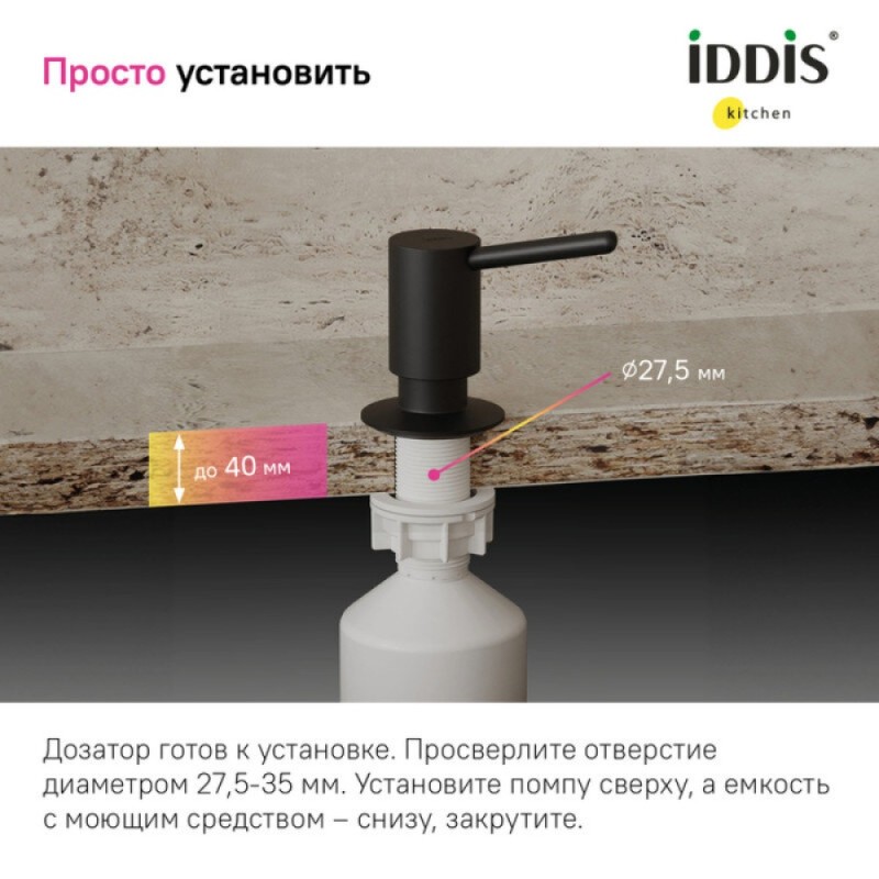 Дозатор встраиваемый Iddis Kitchen Line SDIBL00i59, черный матовый