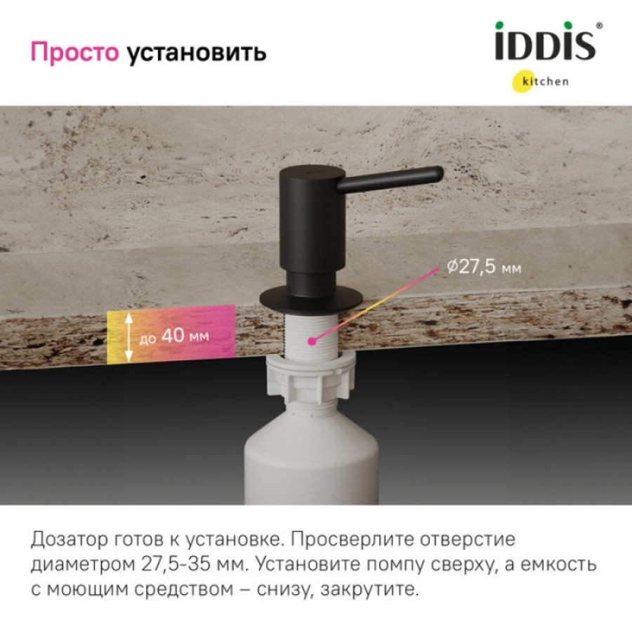 Дозатор встраиваемый Iddis Kitchen Line SDIBL00i59, черный матовый