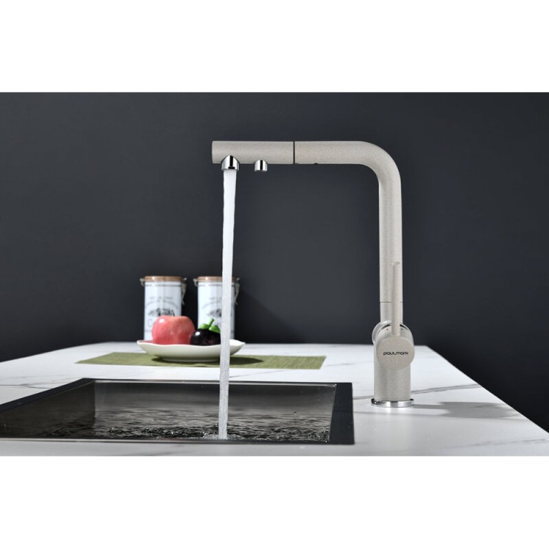 Смеситель Paulmark Serpentine Se213222-BE для кухонной мойки с подключением к фильтру питьевой воды, бежевый