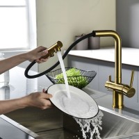 Смеситель для кухонной мойки Paulmark Serpentine Se213222-BG, с подключением к фильтру питьевой воды, брашированное золото