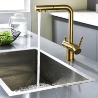 Смеситель для кухонной мойки Paulmark Serpentine Se213222-BG, с подключением к фильтру питьевой воды, брашированное золото