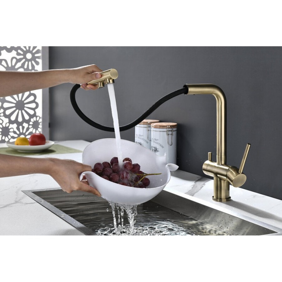 Смеситель Paulmark Serpentine Se213222-BR для кухонной мойки с подключением к фильтру питьевой воды, бронза