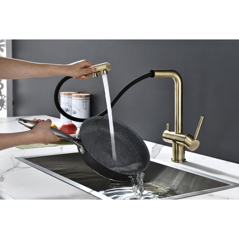 Смеситель Paulmark Serpentine Se213222-BR для кухонной мойки с подключением к фильтру питьевой воды, бронза