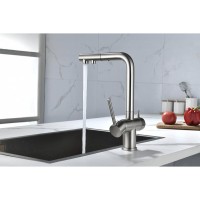 Смеситель Paulmark Serpentine Se213222-BS для кухонной мойки с подключением к фильтру питьевой воды, брашированная сталь