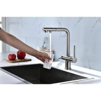 Смеситель Paulmark Serpentine Se213222-BS для кухонной мойки с подключением к фильтру питьевой воды, брашированная сталь