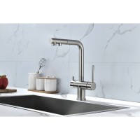 Смеситель Paulmark Serpentine Se213222-BS для кухонной мойки с подключением к фильтру питьевой воды, брашированная сталь