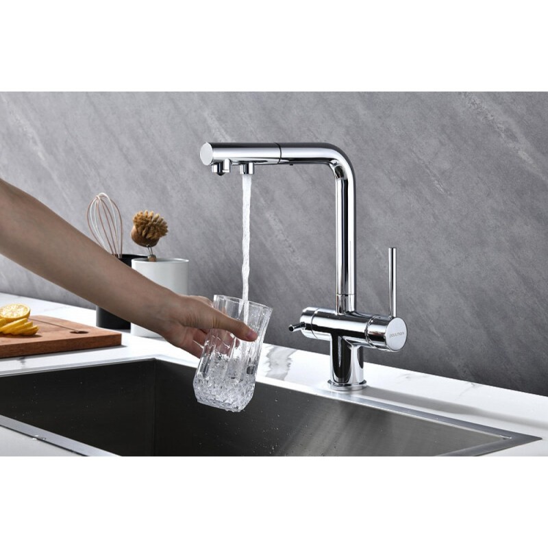 Смеситель Paulmark Serpentine Se213222-CR для кухонной мойки с подключением к фильтру питьевой воды, хром