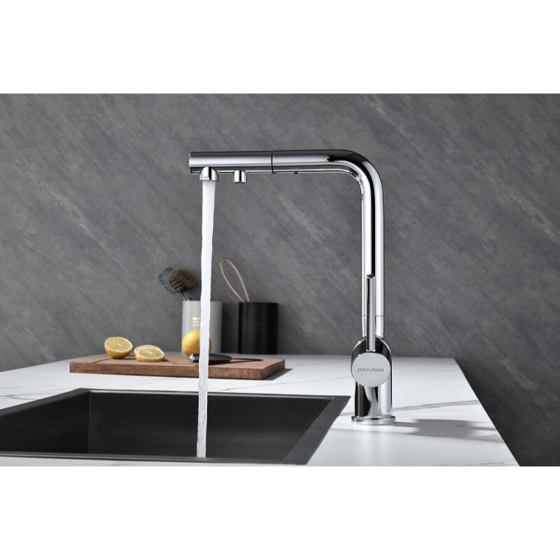 Смеситель Paulmark Serpentine Se213222-CR для кухонной мойки с подключением к фильтру питьевой воды, хром