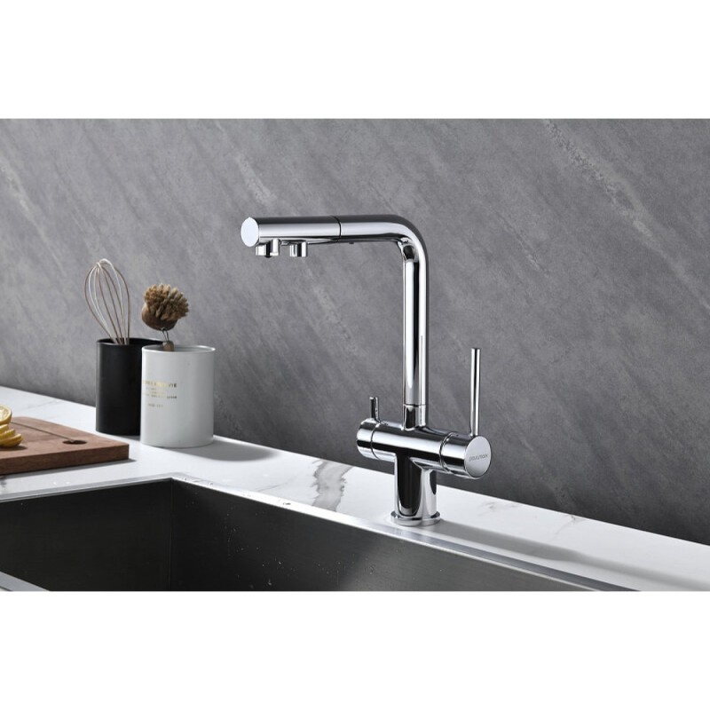 Смеситель Paulmark Serpentine Se213222-CR для кухонной мойки с подключением к фильтру питьевой воды, хром