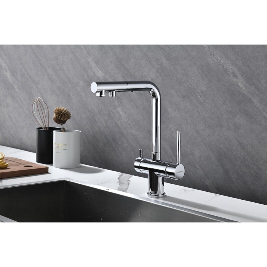 Смеситель Paulmark Serpentine Se213222-CR для кухонной мойки с подключением к фильтру питьевой воды, хром