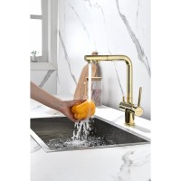 Смеситель Paulmark Serpentine Se213222-G для кухонной мойки с подключением к фильтру питьевой воды, золото