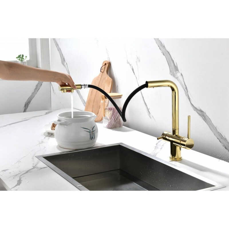 Смеситель Paulmark Serpentine Se213222-G для кухонной мойки с подключением к фильтру питьевой воды, золото