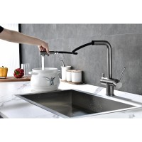 Смеситель Paulmark Serpentine Se213222-GM для кухонной мойки с подключением к фильтру питьевой воды, вороненая сталь