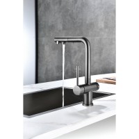 Смеситель Paulmark Serpentine Se213222-GM для кухонной мойки с подключением к фильтру питьевой воды, вороненая сталь