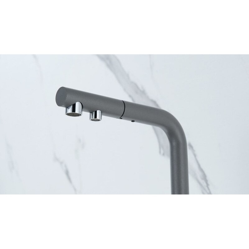 Смеситель Paulmark Serpentine Se213222-GRM для кухонной мойки с подключением к фильтру питьевой воды, серый металлик