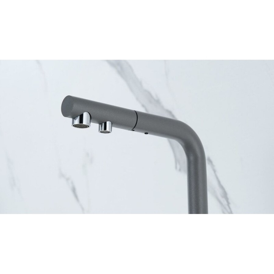 Смеситель Paulmark Serpentine Se213222-GRM для кухонной мойки с подключением к фильтру питьевой воды, серый металлик