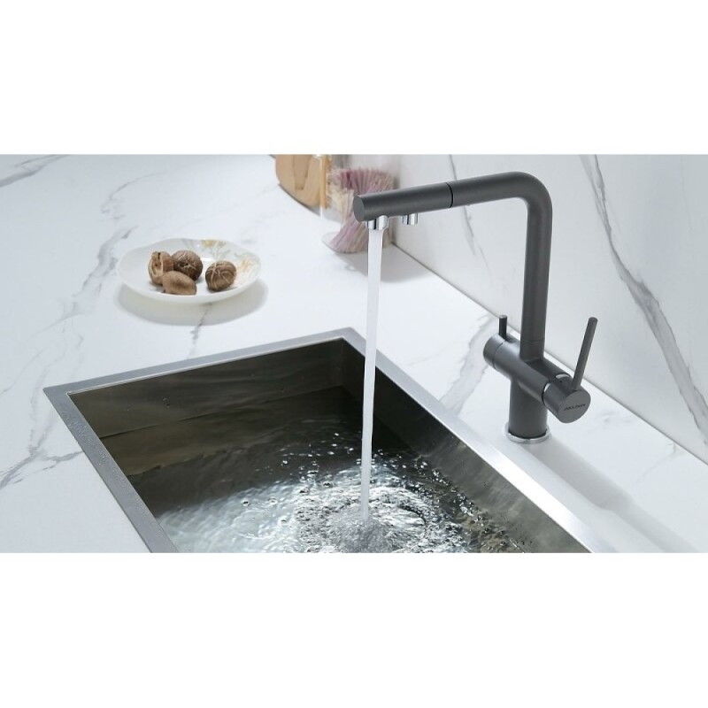 Смеситель Paulmark Serpentine Se213222-GRM для кухонной мойки с подключением к фильтру питьевой воды, серый металлик