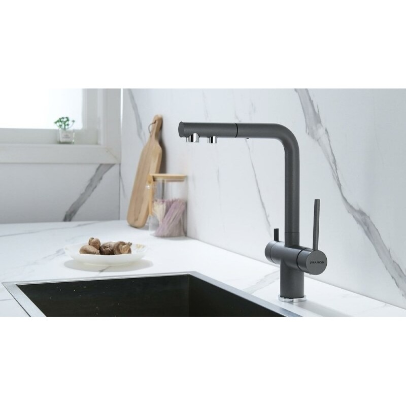 Смеситель Paulmark Serpentine Se213222-GRM для кухонной мойки с подключением к фильтру питьевой воды, серый металлик