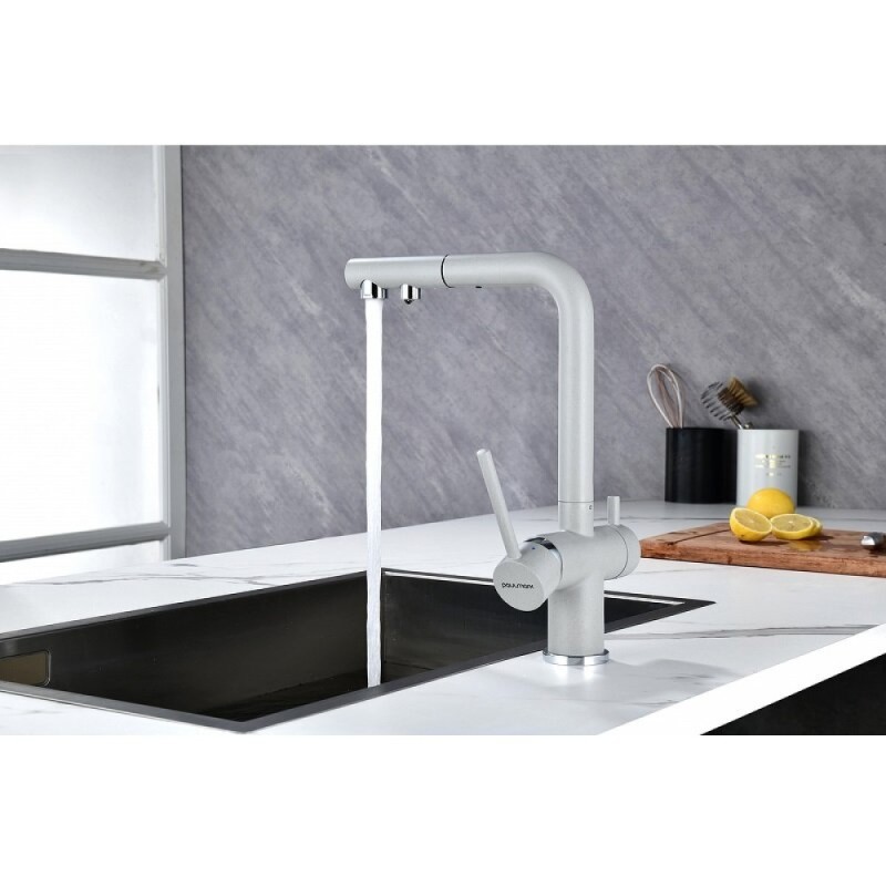 Смеситель Paulmark Serpentine Se213222-GRS для кухонной мойки с подключением к фильтру питьевой воды, серый дым