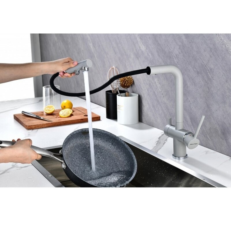 Смеситель Paulmark Serpentine Se213222-GRS для кухонной мойки с подключением к фильтру питьевой воды, серый дым
