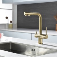 Смеситель для кухонной мойки Paulmark Serpentine Se213222-LG, с подключением к фильтру питьевой воды, золото светлое