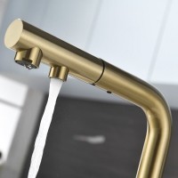 Смеситель для кухонной мойки Paulmark Serpentine Se213222-LG, с подключением к фильтру питьевой воды, золото светлое