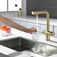 Смеситель для кухонной мойки Paulmark Serpentine Se213222-LG, с подключением к фильтру питьевой воды, золото светлое