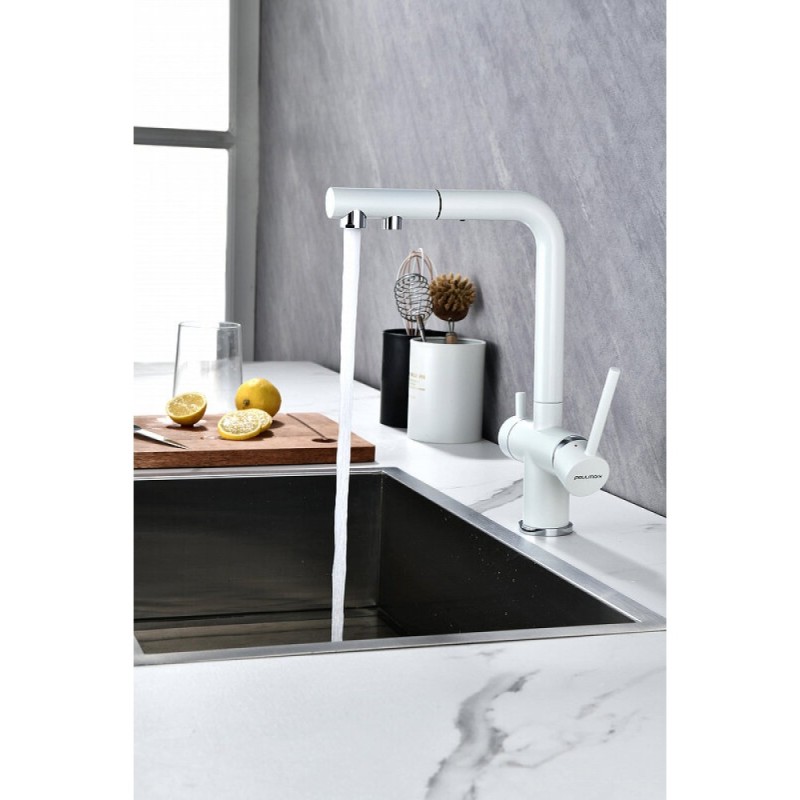 Смеситель Paulmark Serpentine Se213222-WH для кухонной мойки с подключением к фильтру питьевой воды, белый матовый