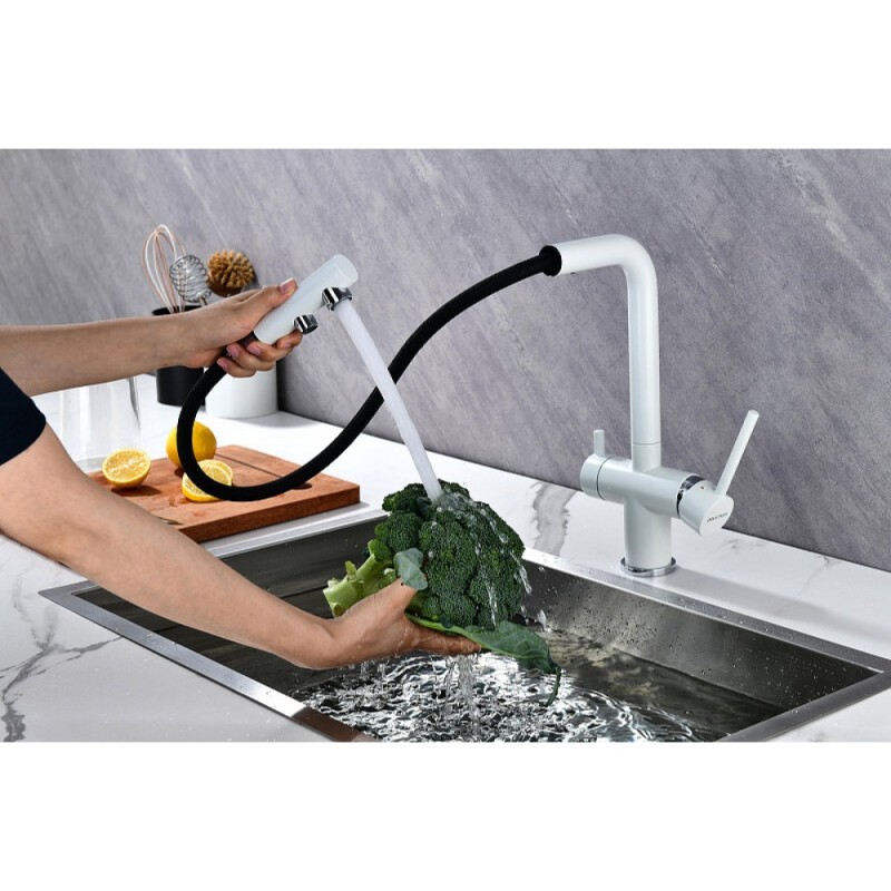Смеситель Paulmark Serpentine Se213222-WH для кухонной мойки с подключением к фильтру питьевой воды, белый матовый