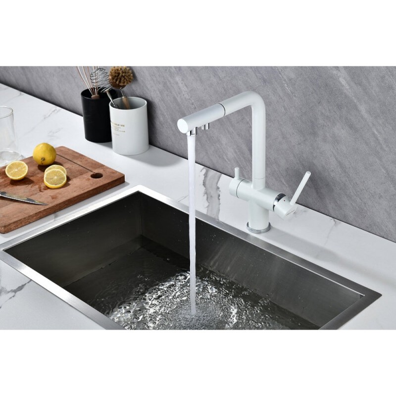 Смеситель Paulmark Serpentine Se213222-WH для кухонной мойки с подключением к фильтру питьевой воды, белый матовый