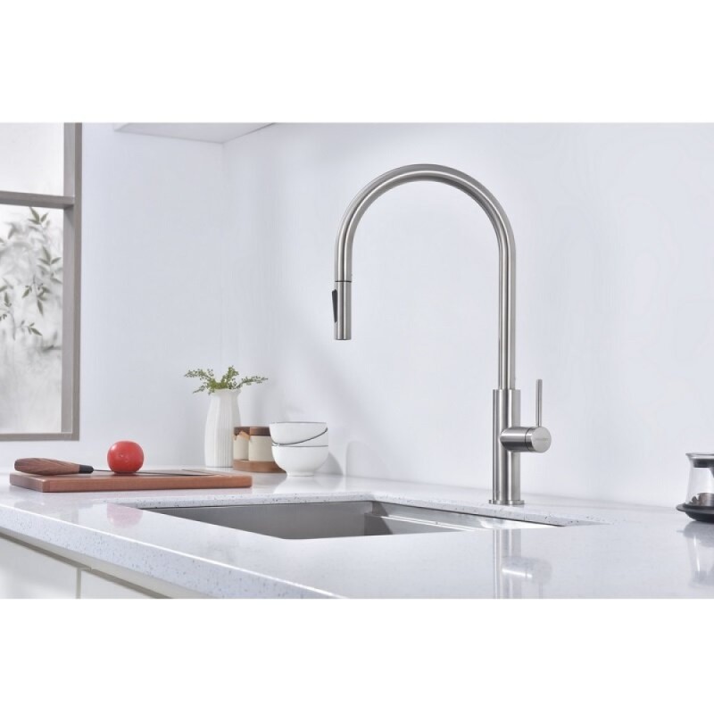 Смеситель для кухонной мойки Paulmark Senso Se215180-BS, сенсорный, с вытяжным изливом, нержавеющая сталь