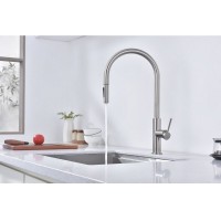 Смеситель для кухонной мойки Paulmark Senso Se215180-BS, сенсорный, с вытяжным изливом, нержавеющая сталь