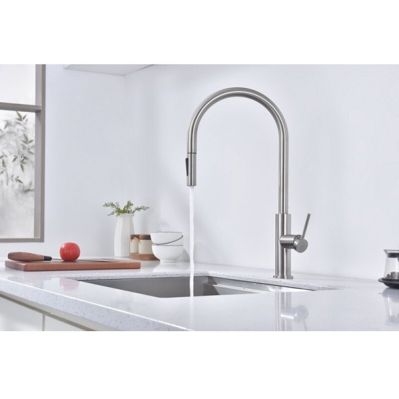 Смеситель для кухонной мойки Paulmark Senso Se215180-BS, сенсорный, с вытяжным изливом, нержавеющая сталь