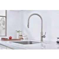 Смеситель для кухонной мойки Paulmark Senso Se215180-BS, сенсорный, с вытяжным изливом, нержавеющая сталь
