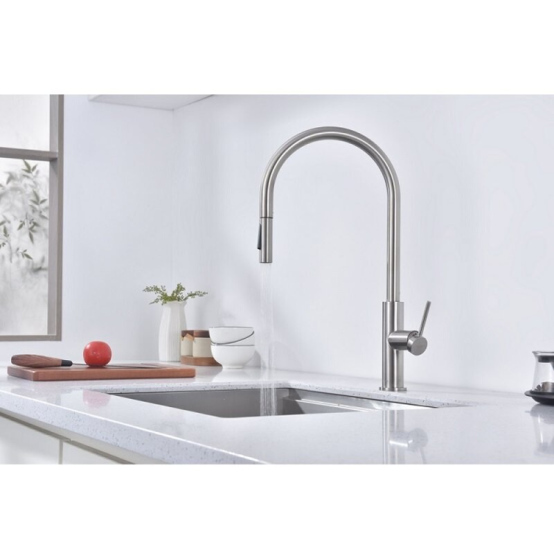 Смеситель для кухонной мойки Paulmark Senso Se215180-BS, сенсорный, с вытяжным изливом, нержавеющая сталь