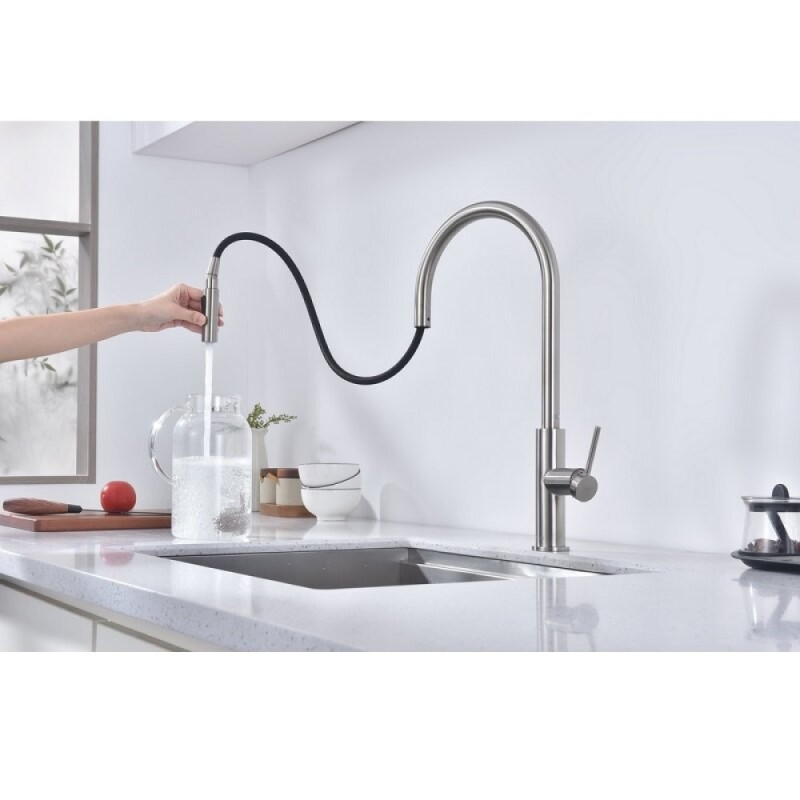 Смеситель для кухонной мойки Paulmark Senso Se215180-BS, сенсорный, с вытяжным изливом, нержавеющая сталь