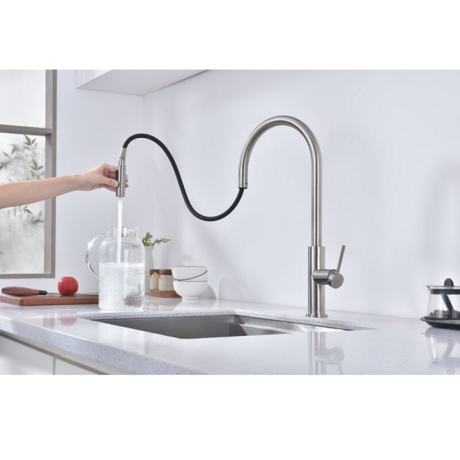 Смеситель для кухонной мойки Paulmark Senso Se215180-BS, сенсорный, с вытяжным изливом, нержавеющая сталь