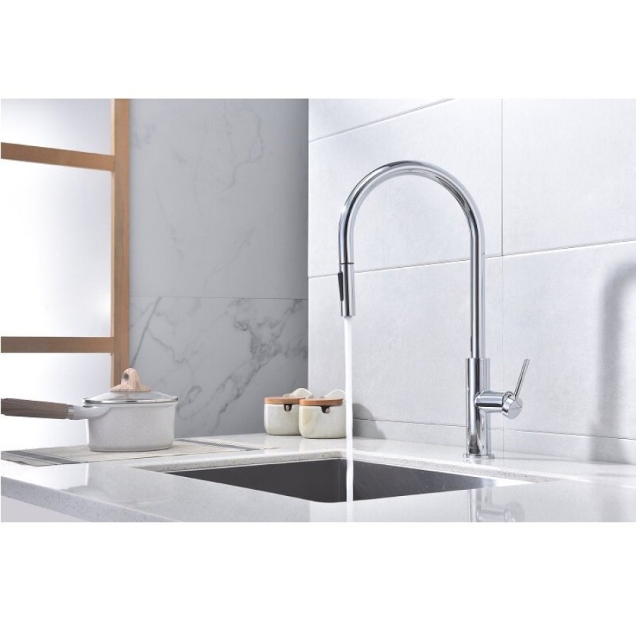 Смеситель для кухонной мойки Paulmark Senso Se215180-CR, для кухонной мойки, сенсорный, с вытяжным изливом, хром