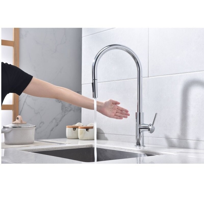 Смеситель для кухонной мойки Paulmark Senso Se215180-CR, для кухонной мойки, сенсорный, с вытяжным изливом, хром