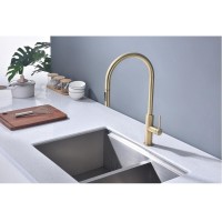 Смеситель для кухонной мойки Paulmark Senso Se215180-LG, сенсорный, с вытяжным изливом, светлое золото